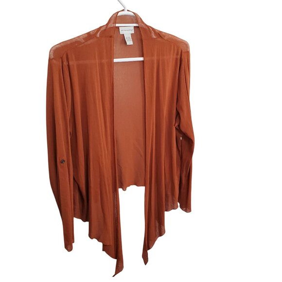 Soft Surroundings 2X Cardigan Mesh Sheer Open Tie Asymmetric Hem Roll Tab Autumn - Picture 2 of 10